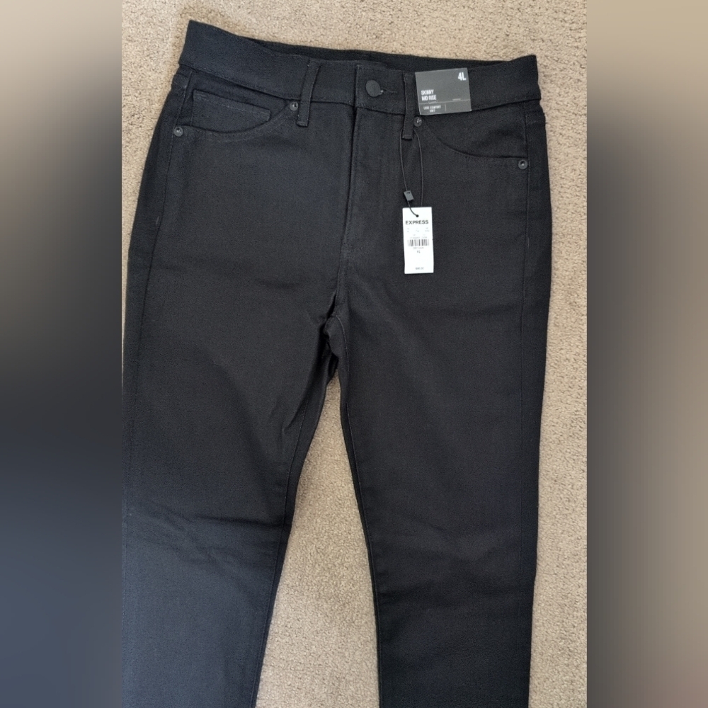 Express Mid Rise Skinny Black Frayed Fringe Hem Long Denim/ Jeans - Picture 7 of 14